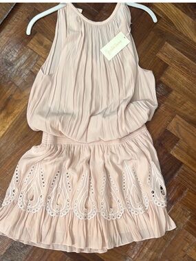 Ramy Brook Blush Pink Pleated Eyelet Mini Dress